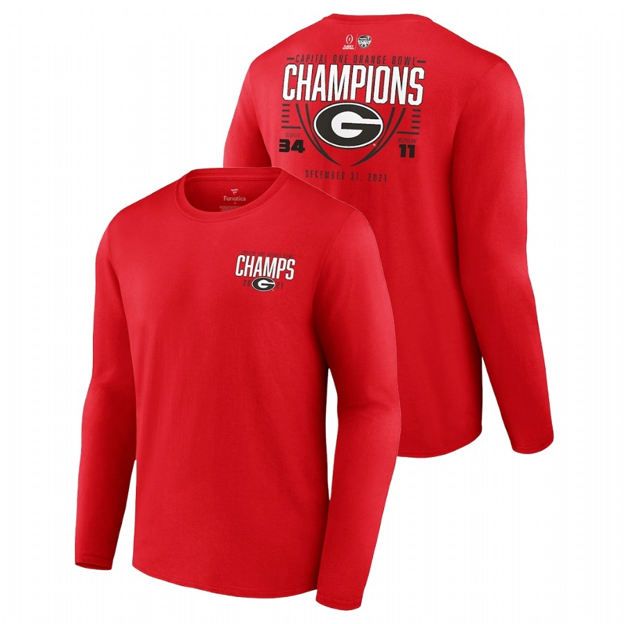 Georgia Bulldogs Men's NCAA Red Champions 2021 Orange Bowl Long Sleeve College Football T-Shirt BBY3249MS